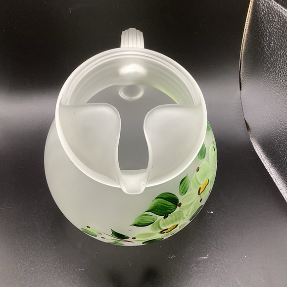 VTG Hazel Atlas Frosted Satin Glass Ball Pitcher W/‎ 6 Glasses-1950s- Floral - Picture 6 of 6